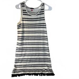 Vince Camuto Navy and White Striped Tank Dress Pom Poms around hem Size Small